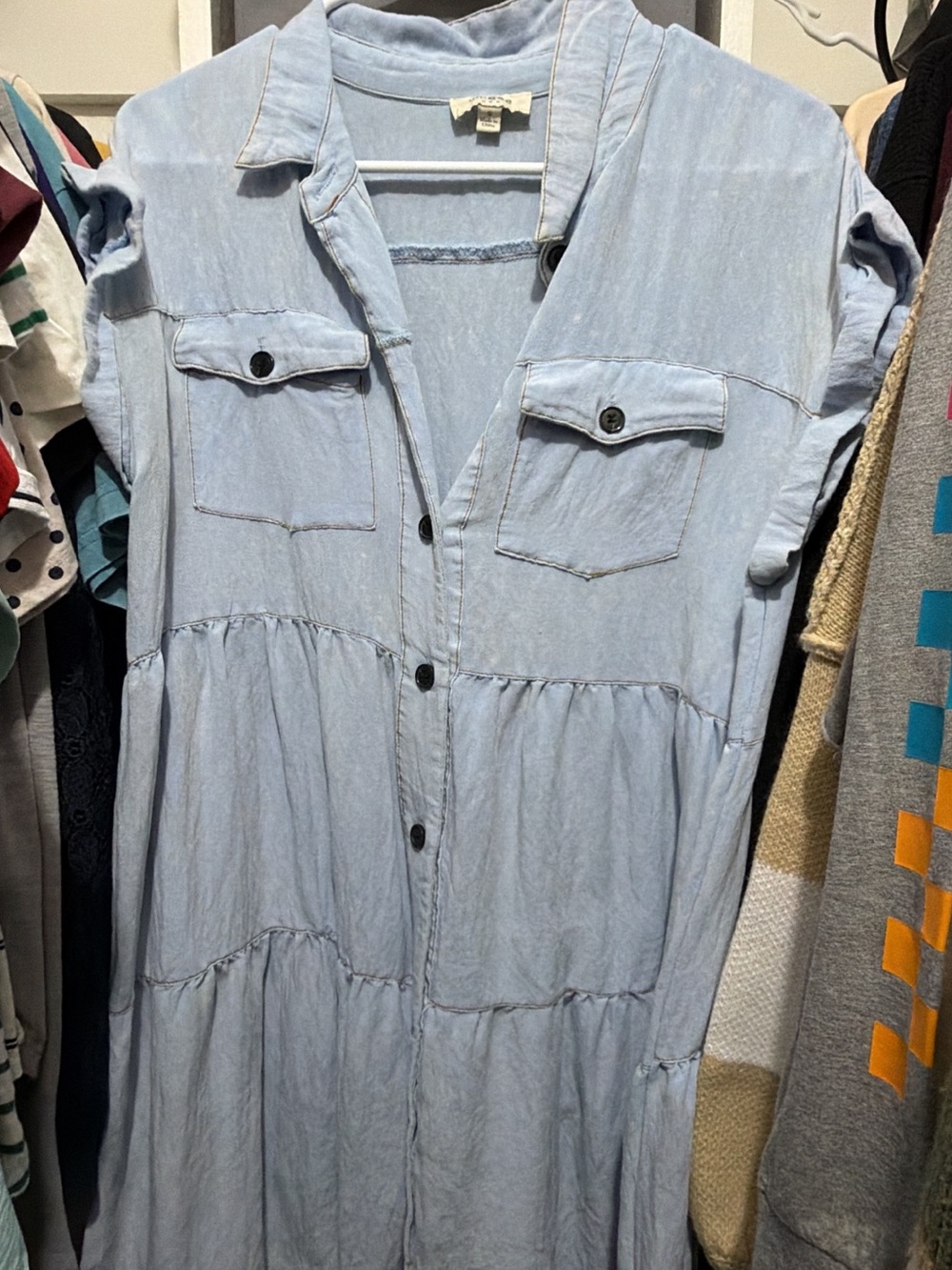 Light Blue Denim Button-Down Midi Dress